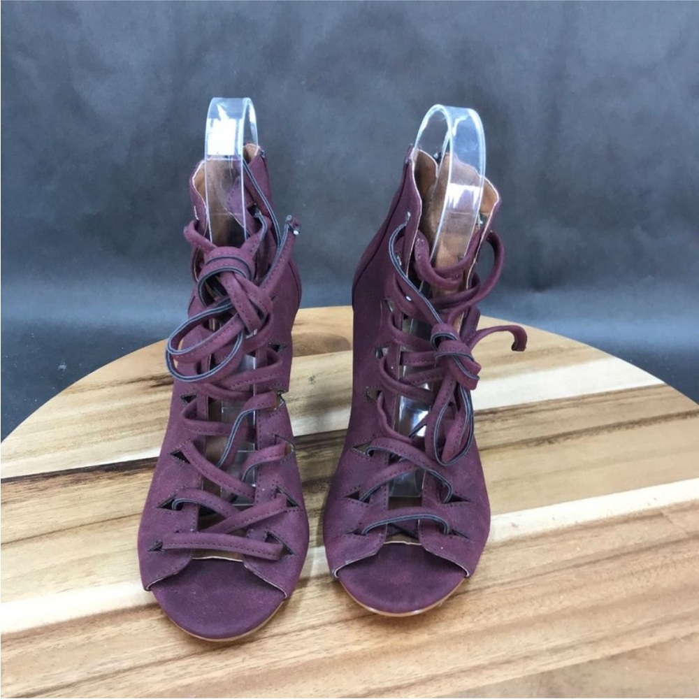 XOXO Maroon Lace-Up Heels
